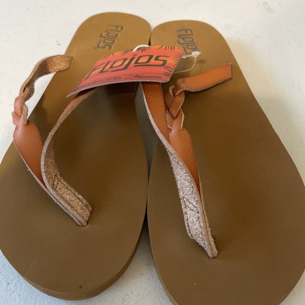 New NWT Womens Flojos Serenity Tan Brown Flip Flops Sandals Size 6